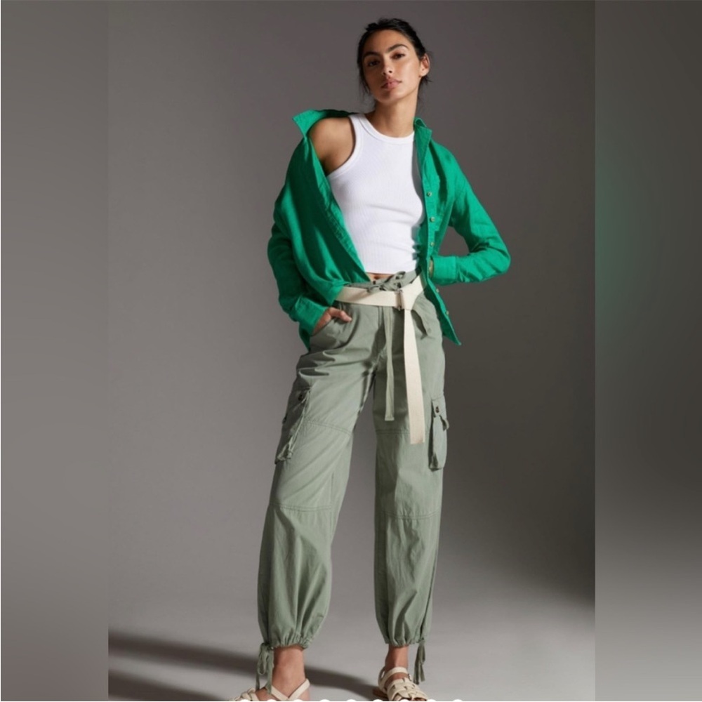 Venti6 Linen Button down Green‎ Top J14